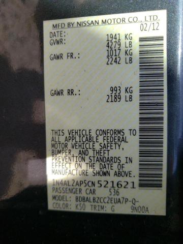 Photo 10 from auction – 2012 NISSAN ALTIMA BAS with VIN 1N4AL2AP5CN521621