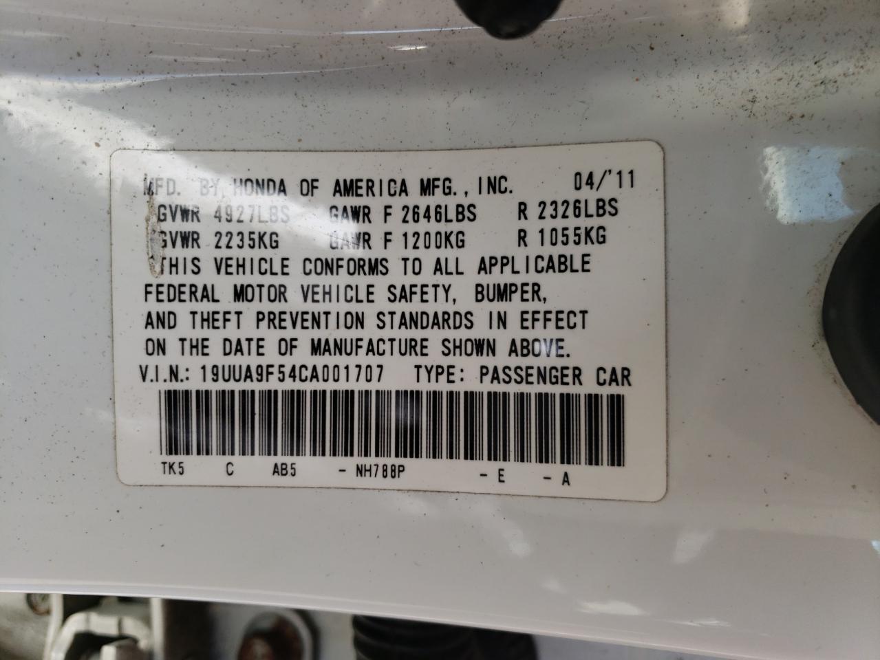 Photo 10 from auction – 2012 ACURA TL with VIN 19UUA9F54CA001707