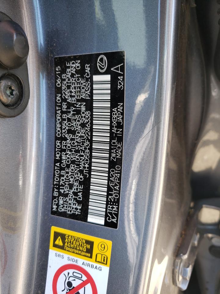 Photo 10 from auction – 2015 LEXUS CT 200 with VIN JTHKD5BH3F2246338