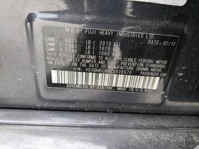 Photo 10 from auction – 2012 SUBARU LEGACY 2.5 with VIN 4S3BMBC6XC3026570