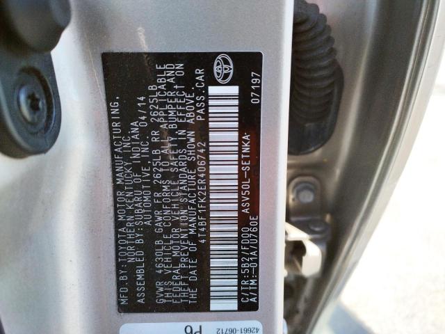 Photo 10 from auction – 2014 TOYOTA CAMRY L with VIN 4T4BF1FK2ER406742