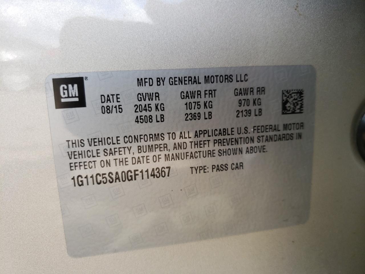 Photo 10 from auction – 2016 CHEVROLET MALIBU LIM with VIN 1G11C5SA0GF114367