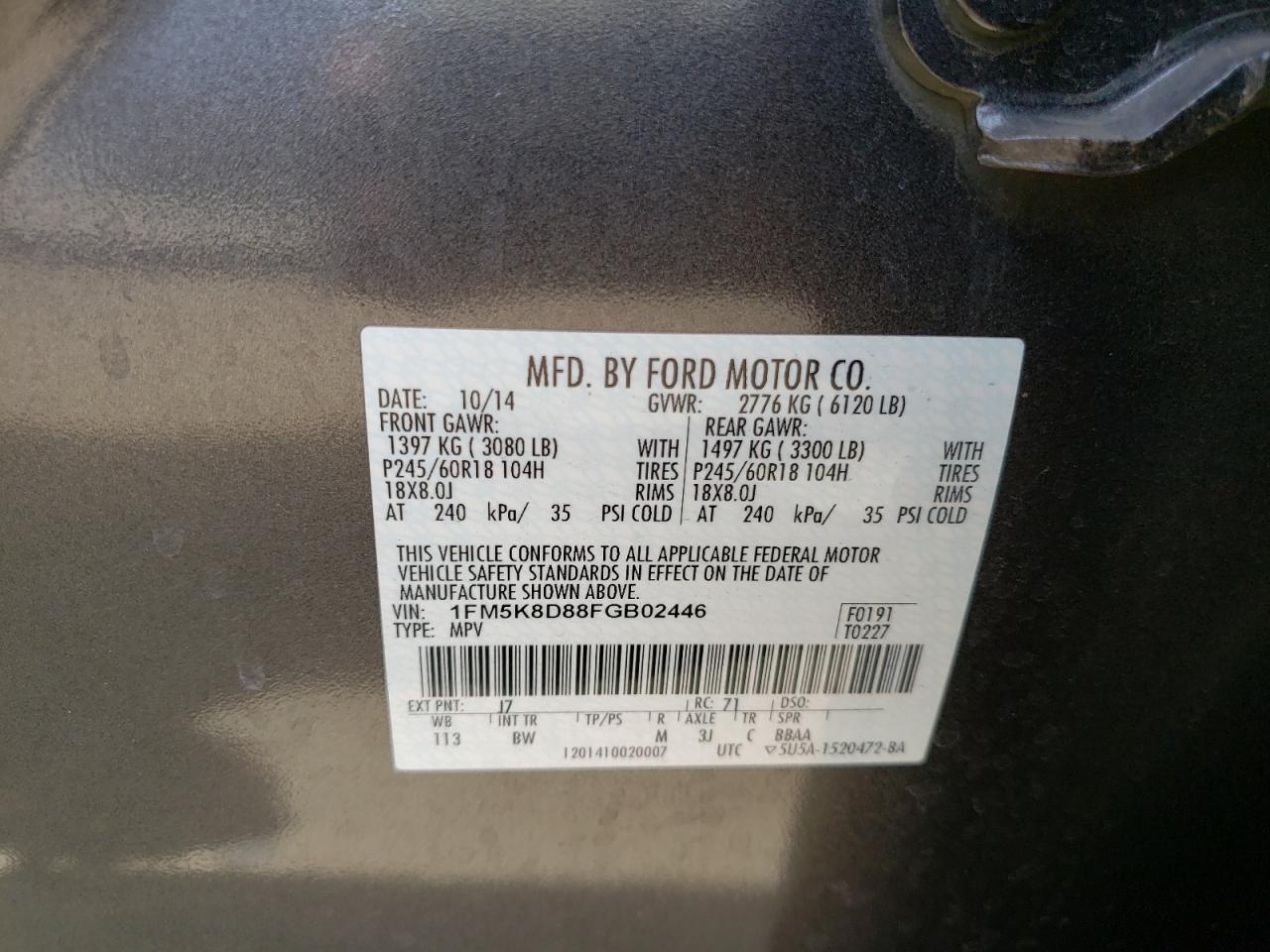 Photo 10 from auction – 2015 FORD EXPLORER X with VIN 1FM5K8D88FGB02446
