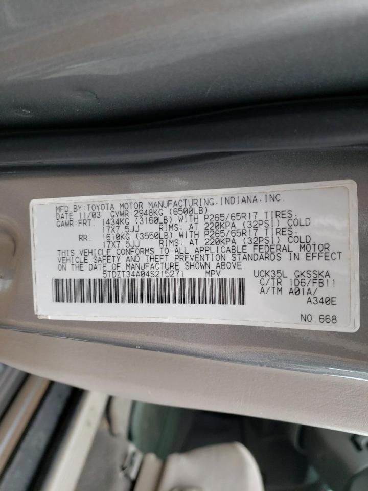 Photo 10 from auction – 2004 TOYOTA SEQUOIA SR with VIN 5TDZT34A04S215271