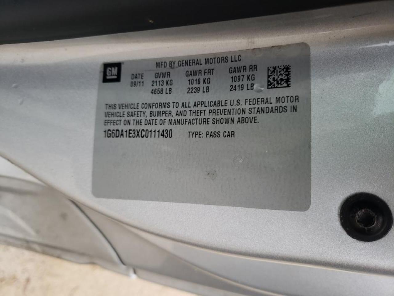 Photo 10 from auction – 2012 CADILLAC CTS with VIN 1G6DA1E3XC0111430