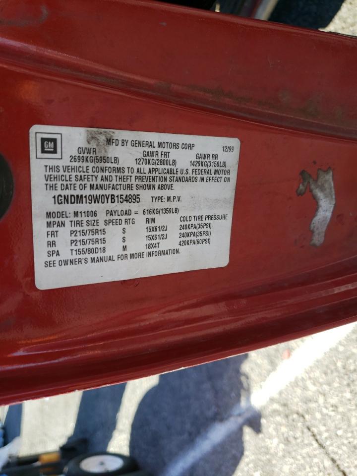 Photo 10 from auction – 2000 CHEVROLET ASTRO with VIN 1GNDM19W0YB154895