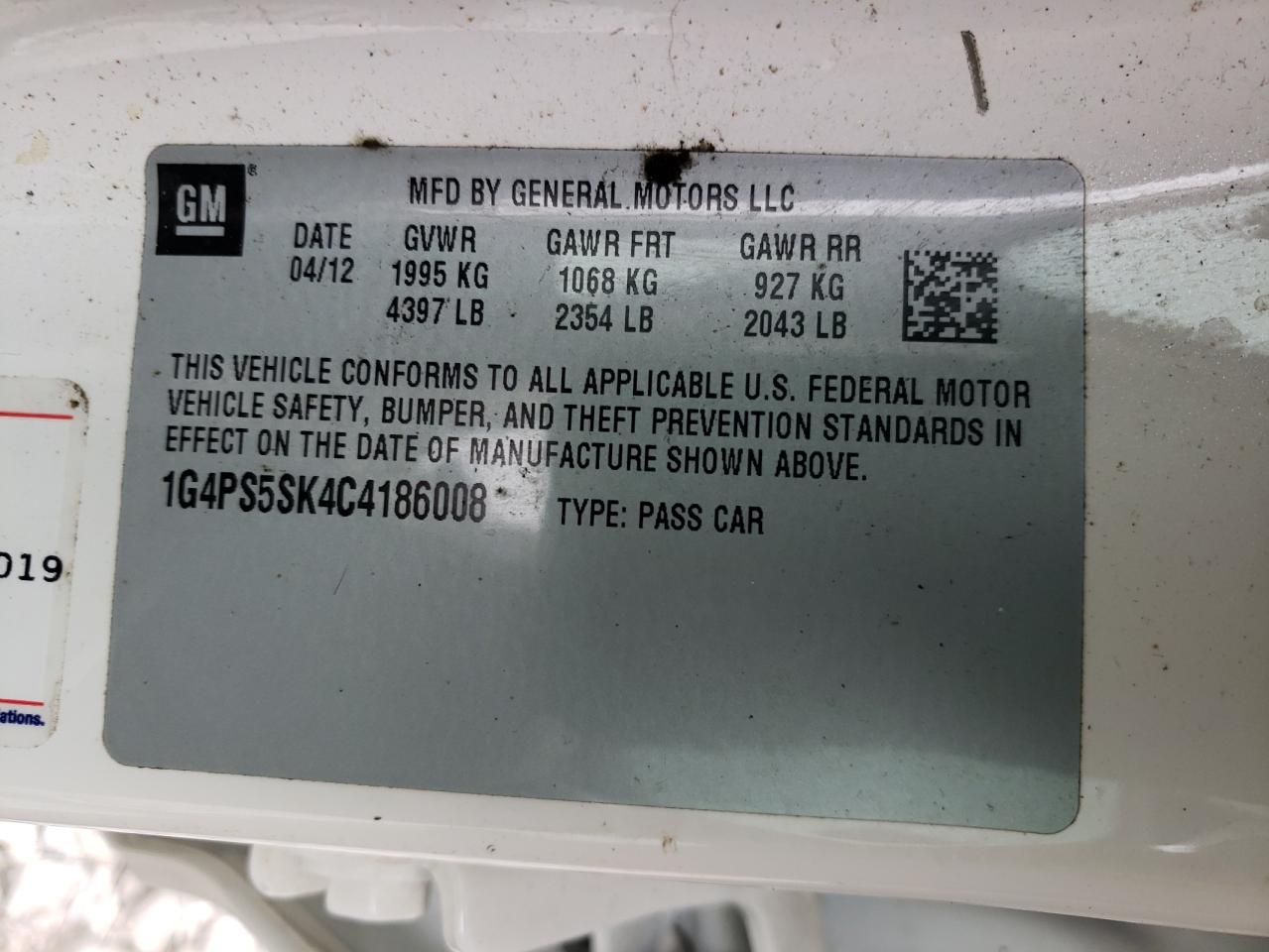 Photo 10 from auction – 2012 BUICK VERANO with VIN 1G4PS5SK4C4186008