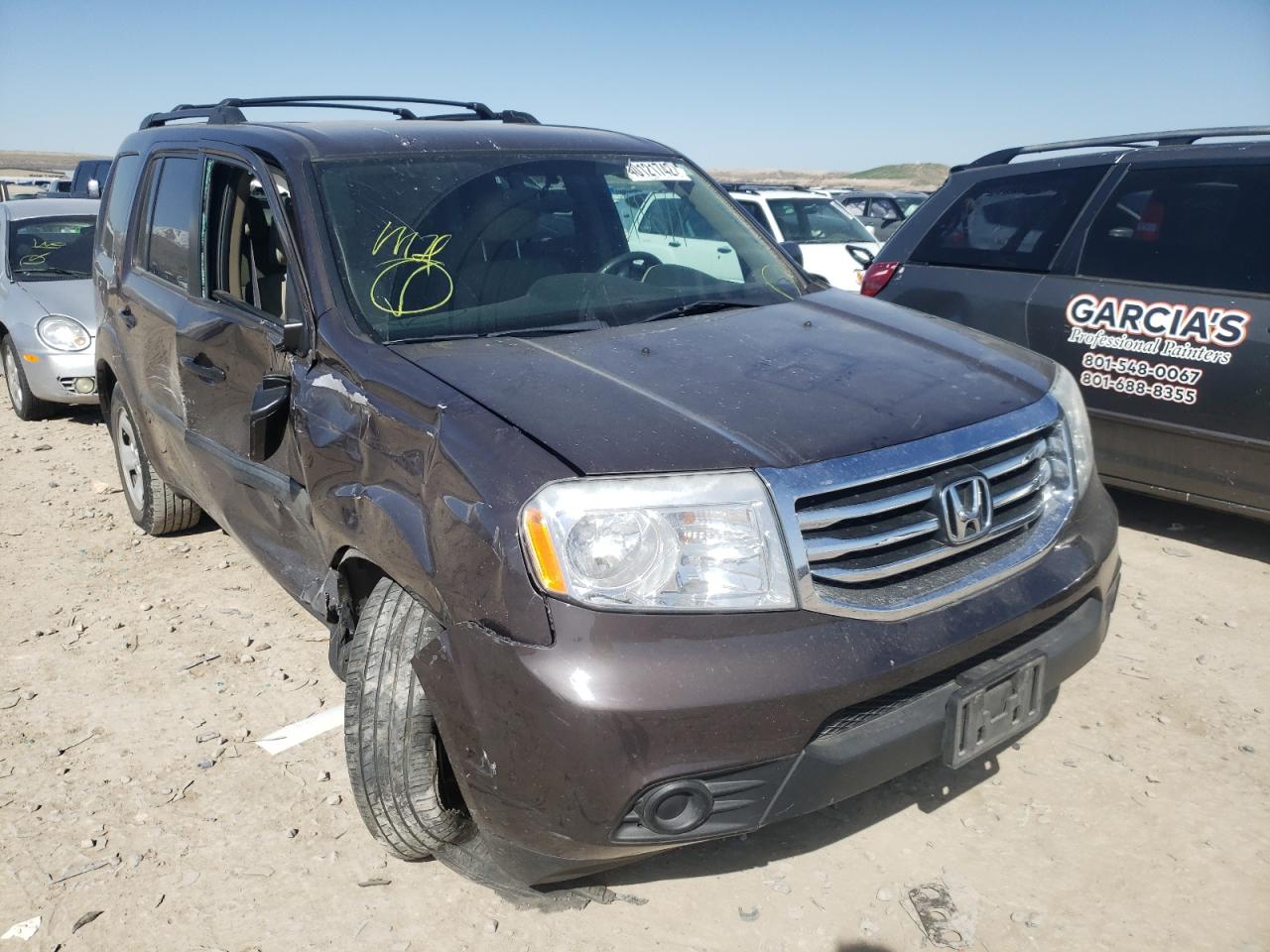 HONDA PILOT LX 2014 with VIN 5FNYF4H24EB053890 - Photo from auction