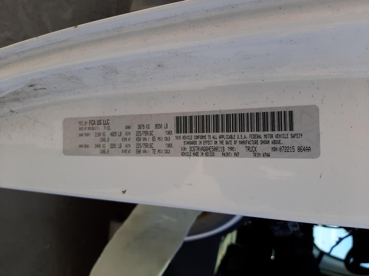Photo 10 from auction – 2017 RAM PROMASTER with VIN 3C6TRVAG6HE500119