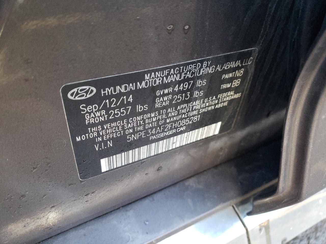Photo 10 from auction – 2015 HYUNDAI SONATA SPO with VIN 5NPE34AF2FH085281