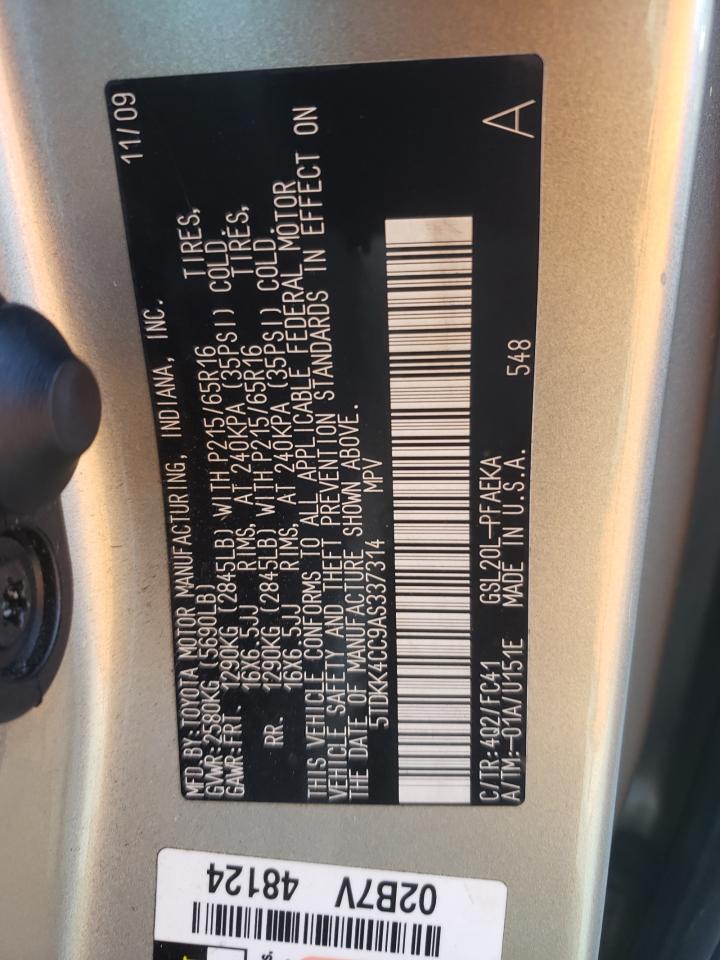 Photo 10 from auction – 2010 TOYOTA SIENNA CE with VIN 5TDKK4CC9AS337314
