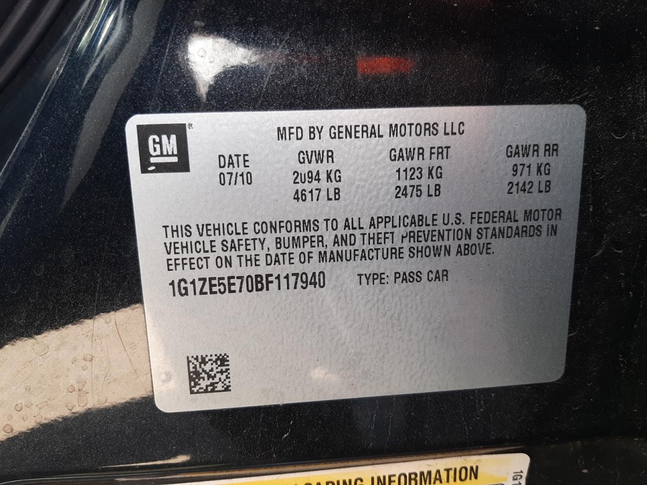 Photo 10 from auction – 2011 CHEVROLET MALIBU LTZ with VIN 1G1ZE5E70BF117940