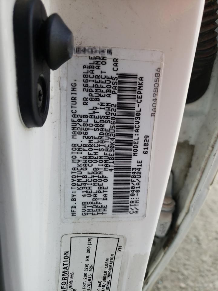 Photo 10 from auction – 2002 TOYOTA CAMRY LE with VIN 4T1BE30K42U560222