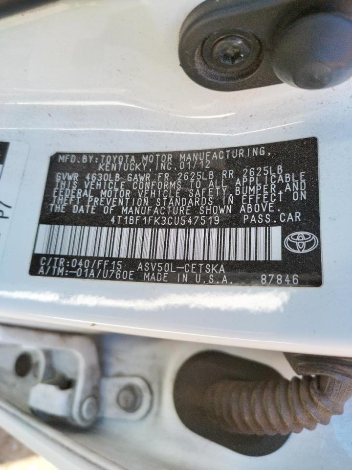 Photo 10 from auction – 2012 TOYOTA CAMRY BASE with VIN 4T1BF1FK3CU547519