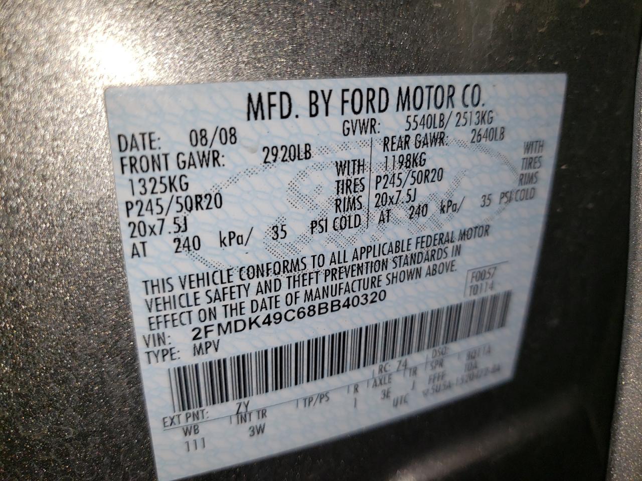 Photo 10 from auction – 2008 FORD EDGE LIMIT with VIN 2FMDK49C68BB40320