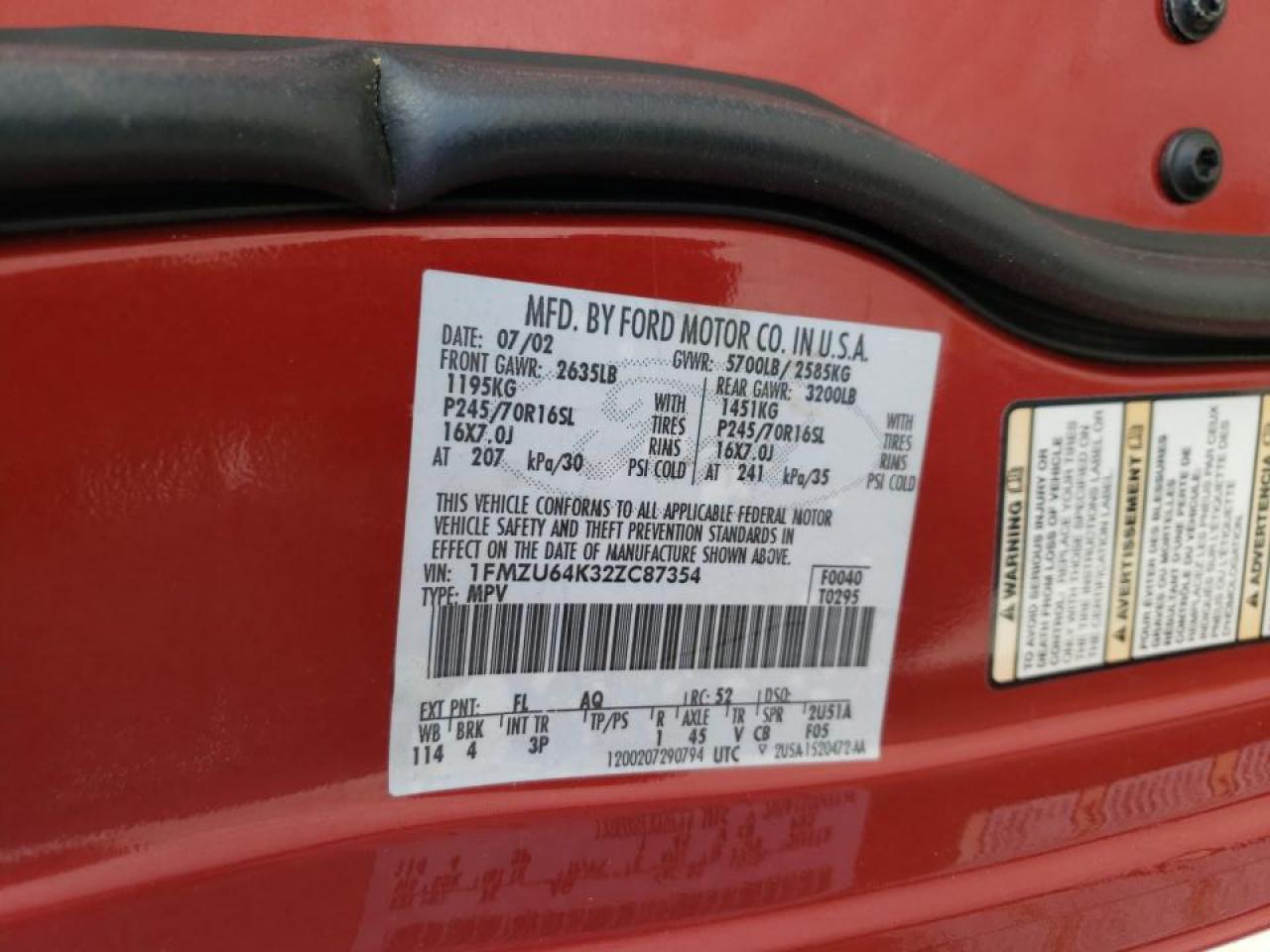 Photo 10 from auction – 2002 FORD EXPLORER E with VIN 1FMZU64K32ZC87354