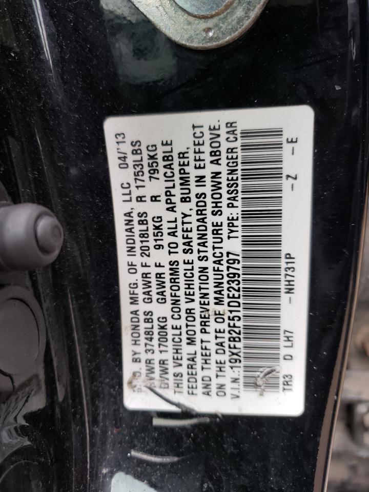 Photo 10 from auction – 2013 HONDA CIVIC LX with VIN 19XFB2F51DE239797