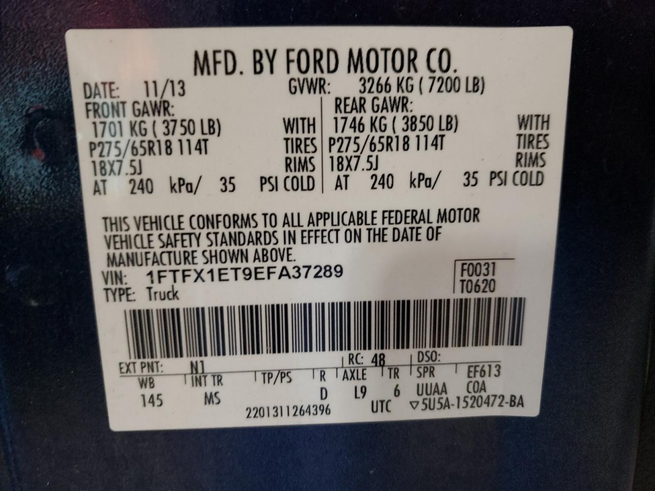 Photo 10 from auction – 2014 FORD F150 SUPER with VIN 1FTFX1ET9EFA37289
