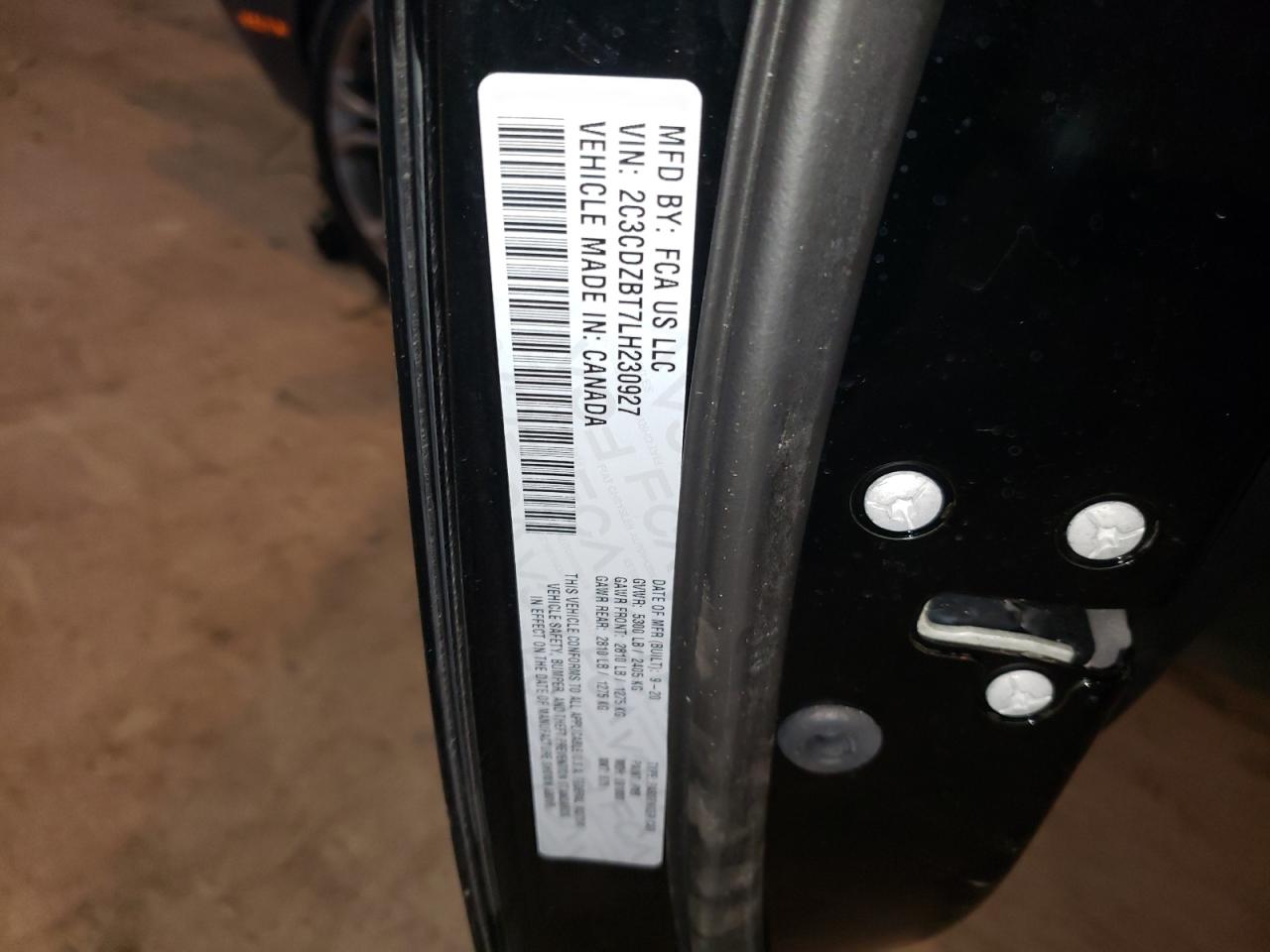 Photo 10 from auction – 2020 DODGE CHALLENGER with VIN 2C3CDZBT7LH230927