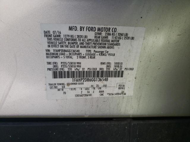 Photo 10 from auction – 2016 FORD TAURUS SE with VIN 1FAHP2D86GG136540