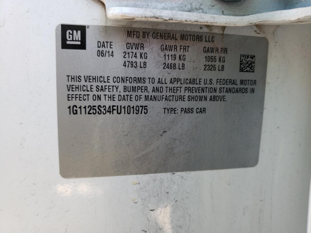 Photo 10 from auction – 2015 CHEVROLET IMPALA LT with VIN 1G1125S34FU101975