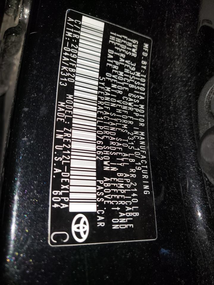 Photo 10 from auction – 2020 TOYOTA COROLLA LE with VIN 5YFEPRAE1LP076062