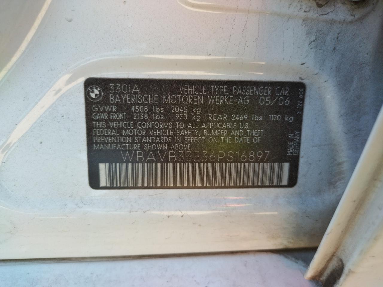 Zdjęcie 10 z aukcji – 2006 BMW 330 I z VIN WBAVB33536PS16897