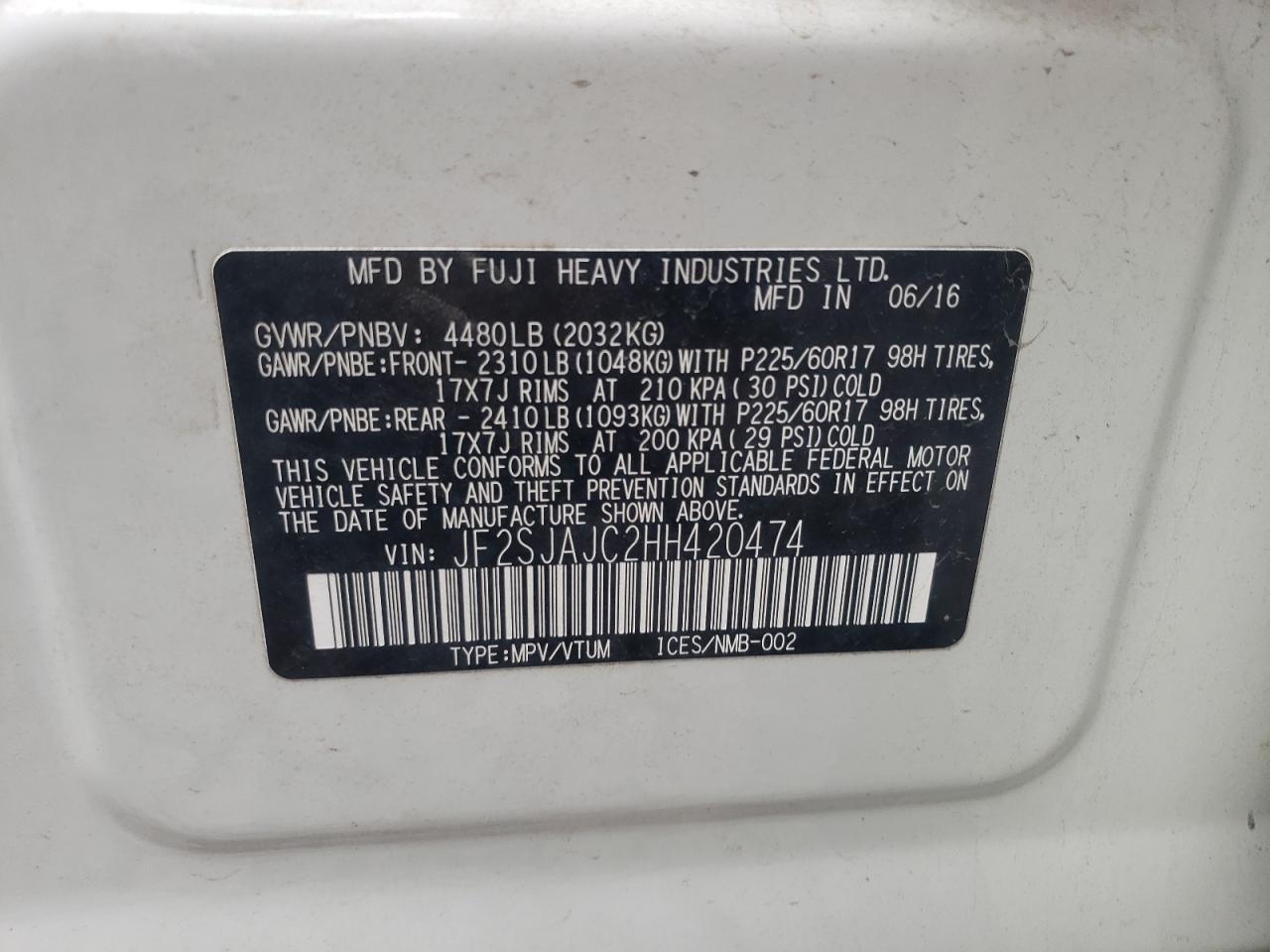 Photo 9 from auction – 2017 SUBARU FORESTER 2 with VIN JF2SJAJC2HH420474