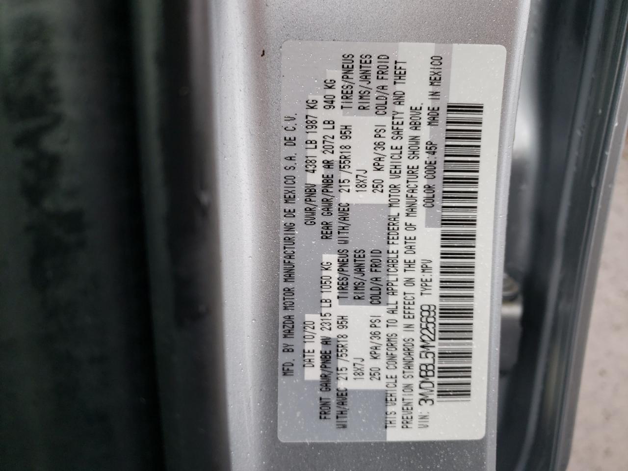 Photo 10 from auction – 2021 MAZDA CX-30 SELE with VIN 3MVDMBBL5MM225699