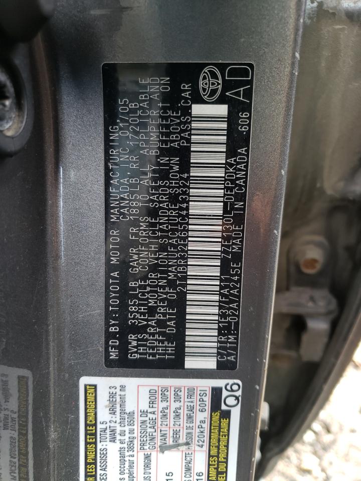 Photo 10 from auction – 2005 TOYOTA COROLLA CE with VIN 2T1BR32E65C443324