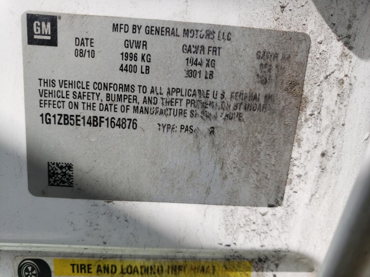 Photo 10 from auction – 2011 CHEVROLET MALIBU LS with VIN 1G1ZB5E14BF164876