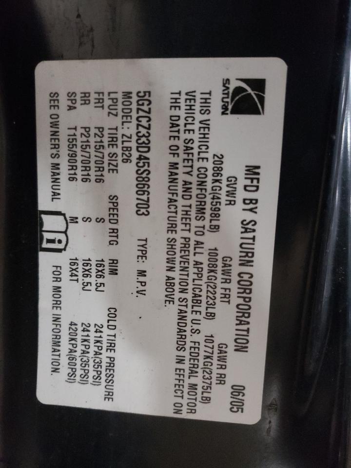 Photo 10 from auction – 2005 SATURN VUE with VIN 5GZCZ33D45S866703