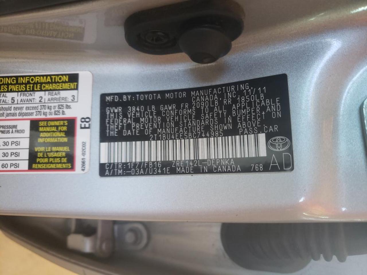 Photo 10 from auction – 2011 TOYOTA COROLLA BA with VIN 2T1BU4EE5BC744985