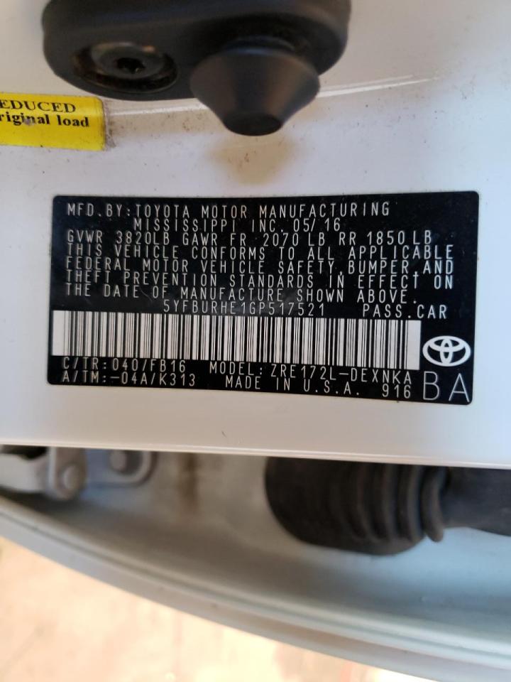 Photo 10 from auction – 2016 TOYOTA COROLLA L with VIN 5YFBURHE1GP517521