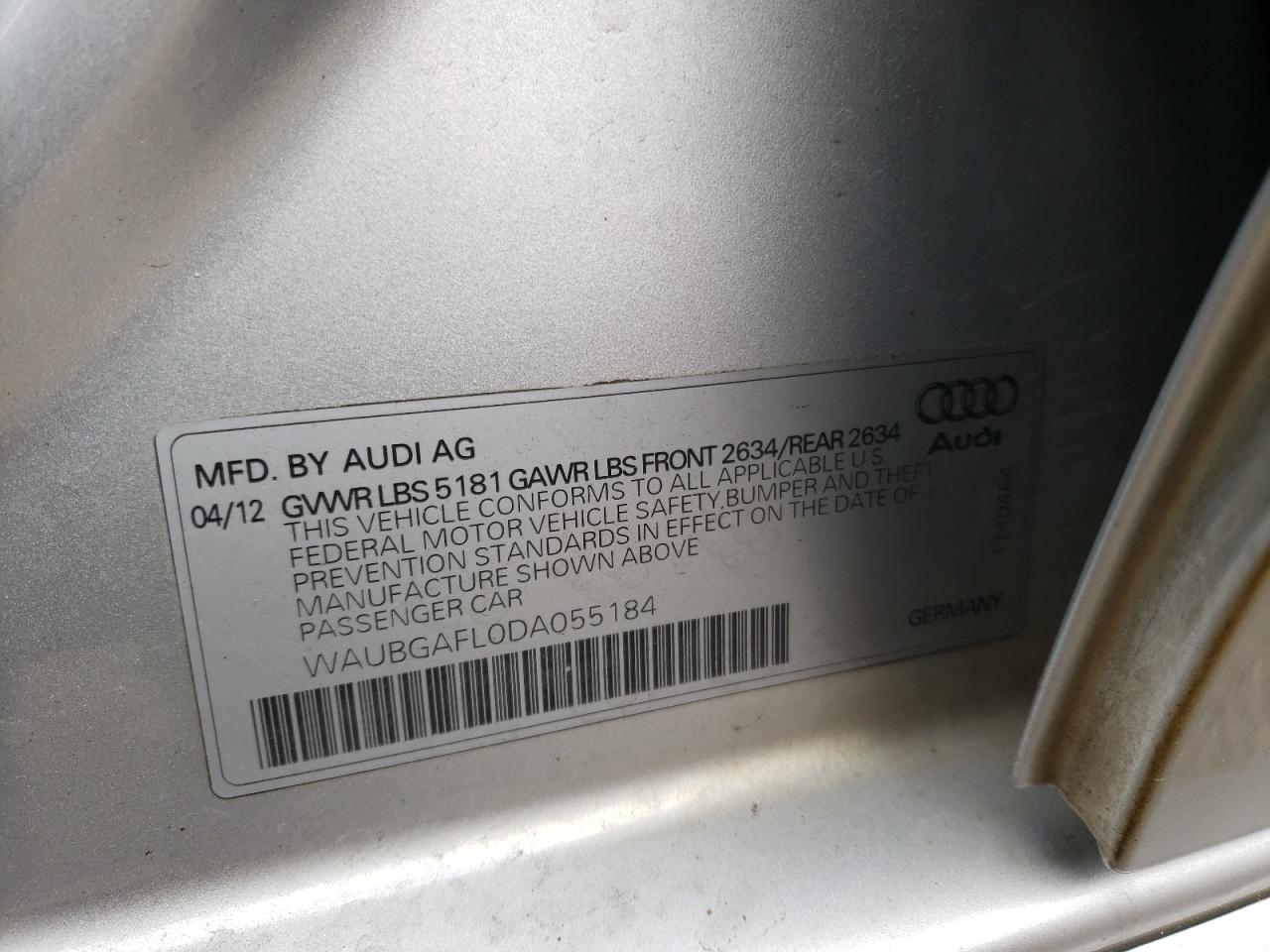 Photo 10 from auction – 2013 AUDI S4 PREMIUM with VIN WAUBGAFL0DA055184