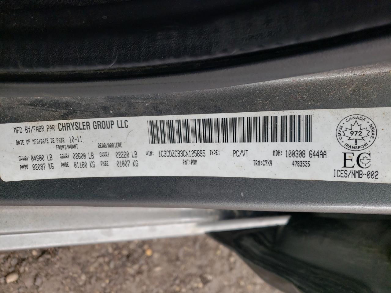 Photo 10 from auction – 2012 DODGE AVENGER SX with VIN 1C3CDZCB3CN125895