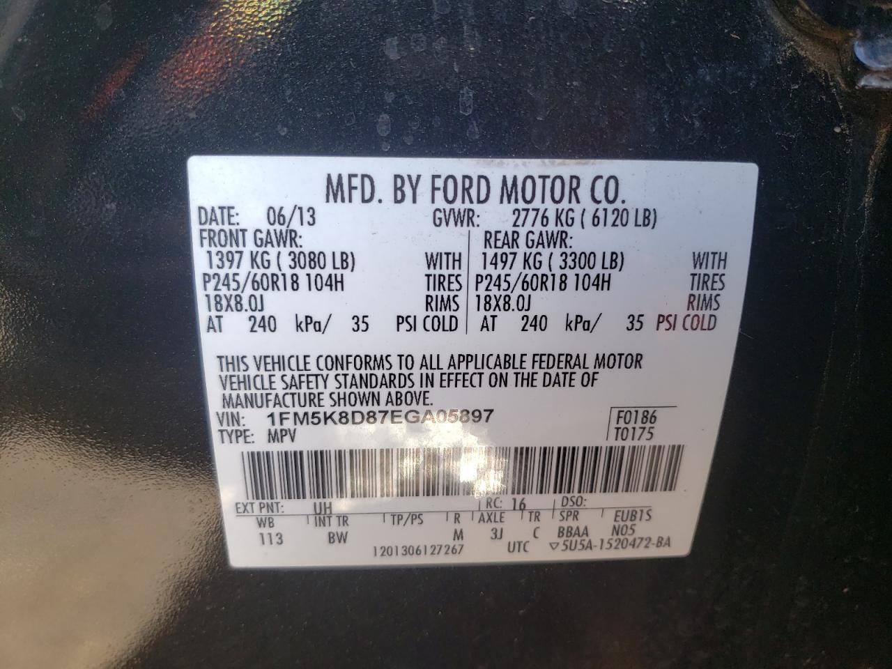 Photo 10 from auction – 2014 FORD EXPLORER X with VIN 1FM5K8D87EGA05897