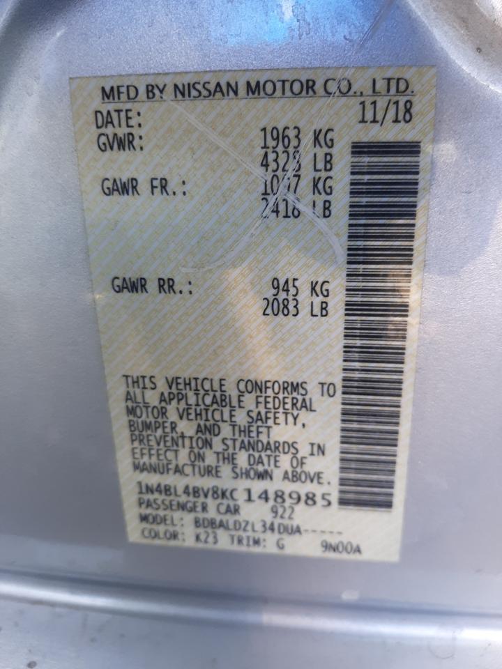 Photo 10 from auction – 2019 NISSAN ALTIMA S with VIN 1N4BL4BV8KC148985