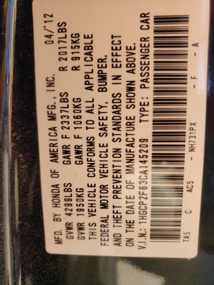 Photo 10 from auction – 2012 HONDA ACCORD SE with VIN 1HGCP2F63CA145209
