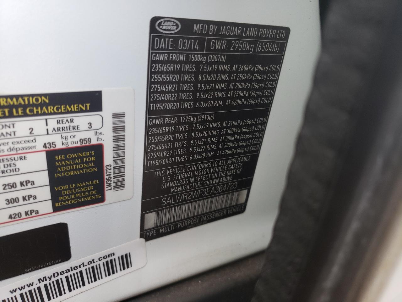 Фото 10 с аукциона – 2014 LAND ROVER RANGE ROVE с VIN SALWR2WF3EA364723