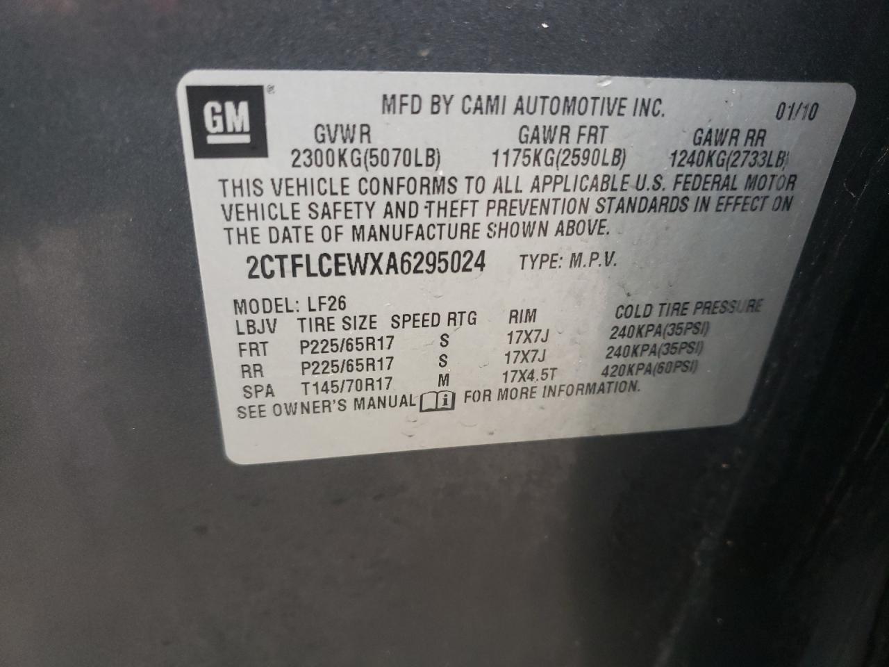Photo 10 from auction – 2010 GMC TERRAIN SL with VIN 2CTFLCEWXA6295024