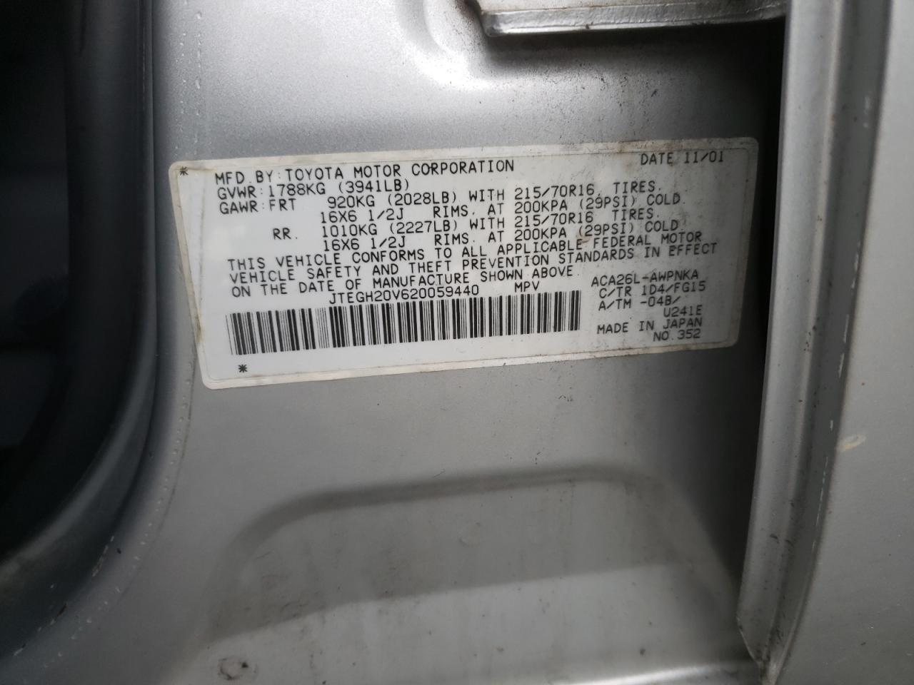 Photo 10 from auction – 2002 TOYOTA RAV4 with VIN JTEGH20V620059440