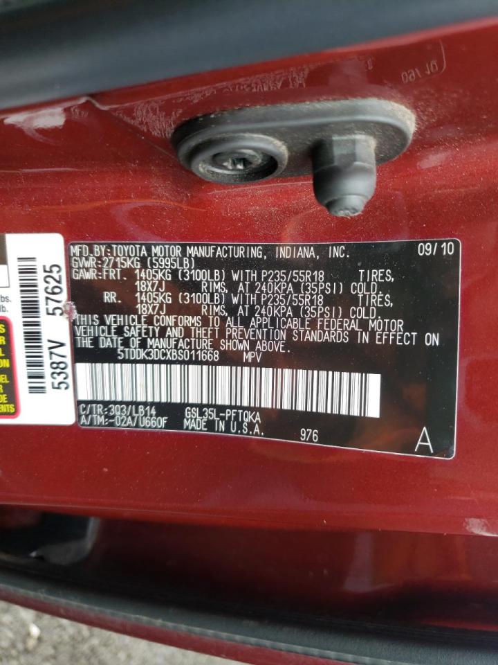 Photo 10 from auction – 2011 TOYOTA SIENNA XLE with VIN 5TDDK3DCXBS011668