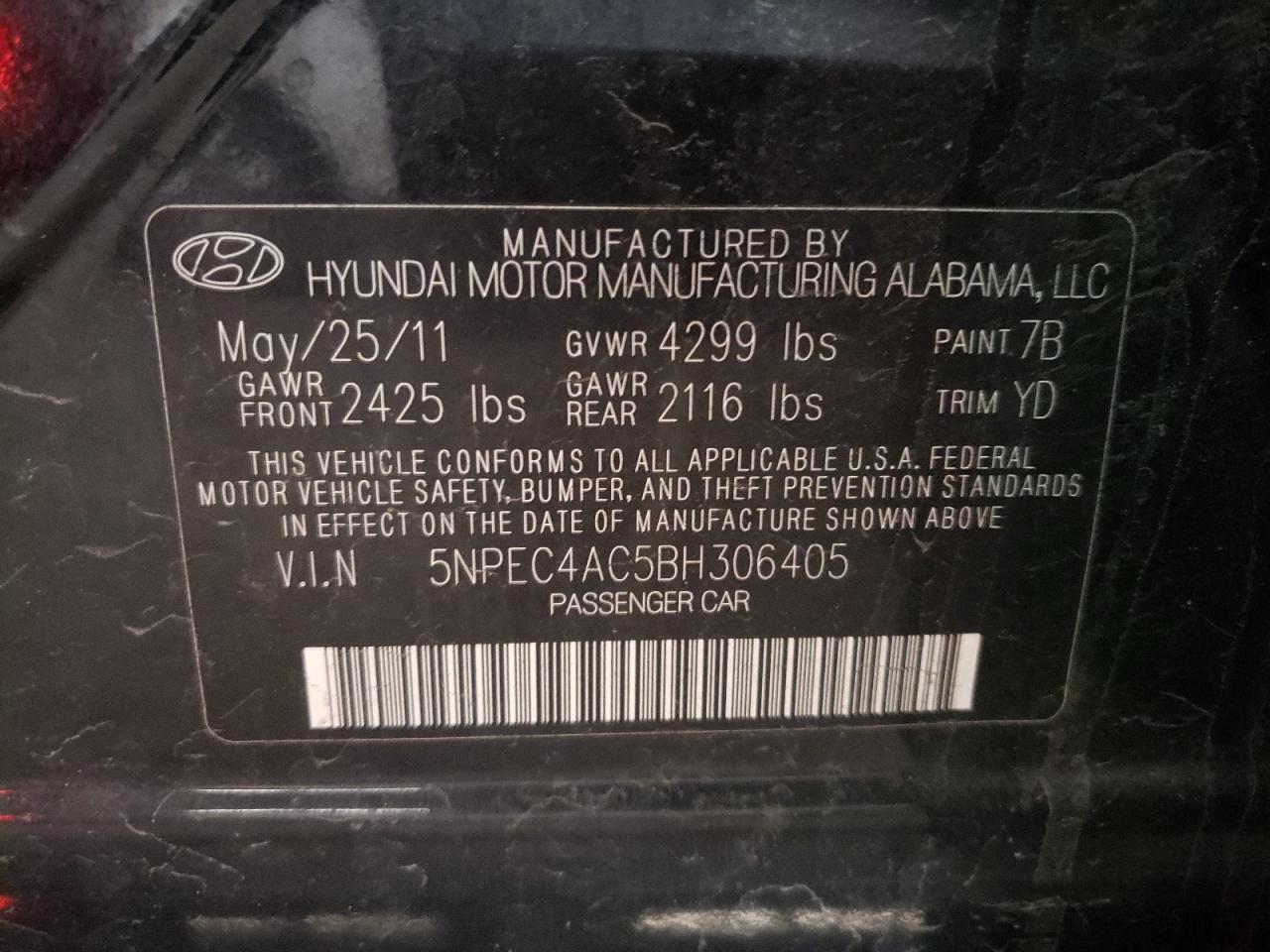 Zdjęcie 10 z aukcji – 2011 HYUNDAI SONATA SE z VIN 5NPEC4AC5BH306405