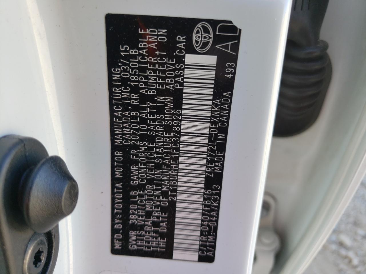 Photo 10 from auction – 2015 TOYOTA COROLLA L with VIN 2T1BURHE1FC378926