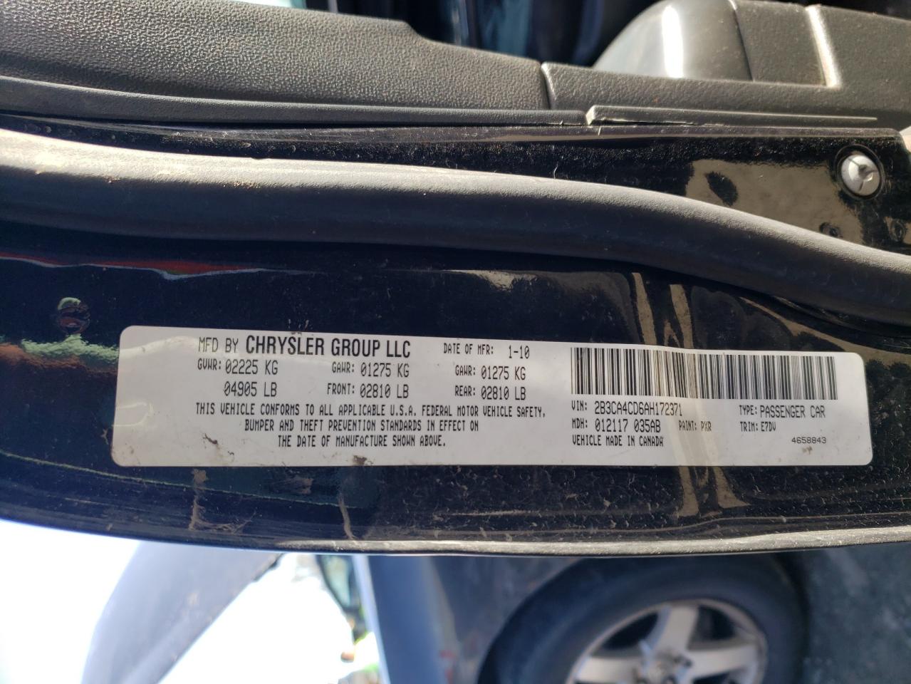 Photo 10 from auction – 2010 DODGE CHARGER with VIN 2B3CA4CD6AH172371
