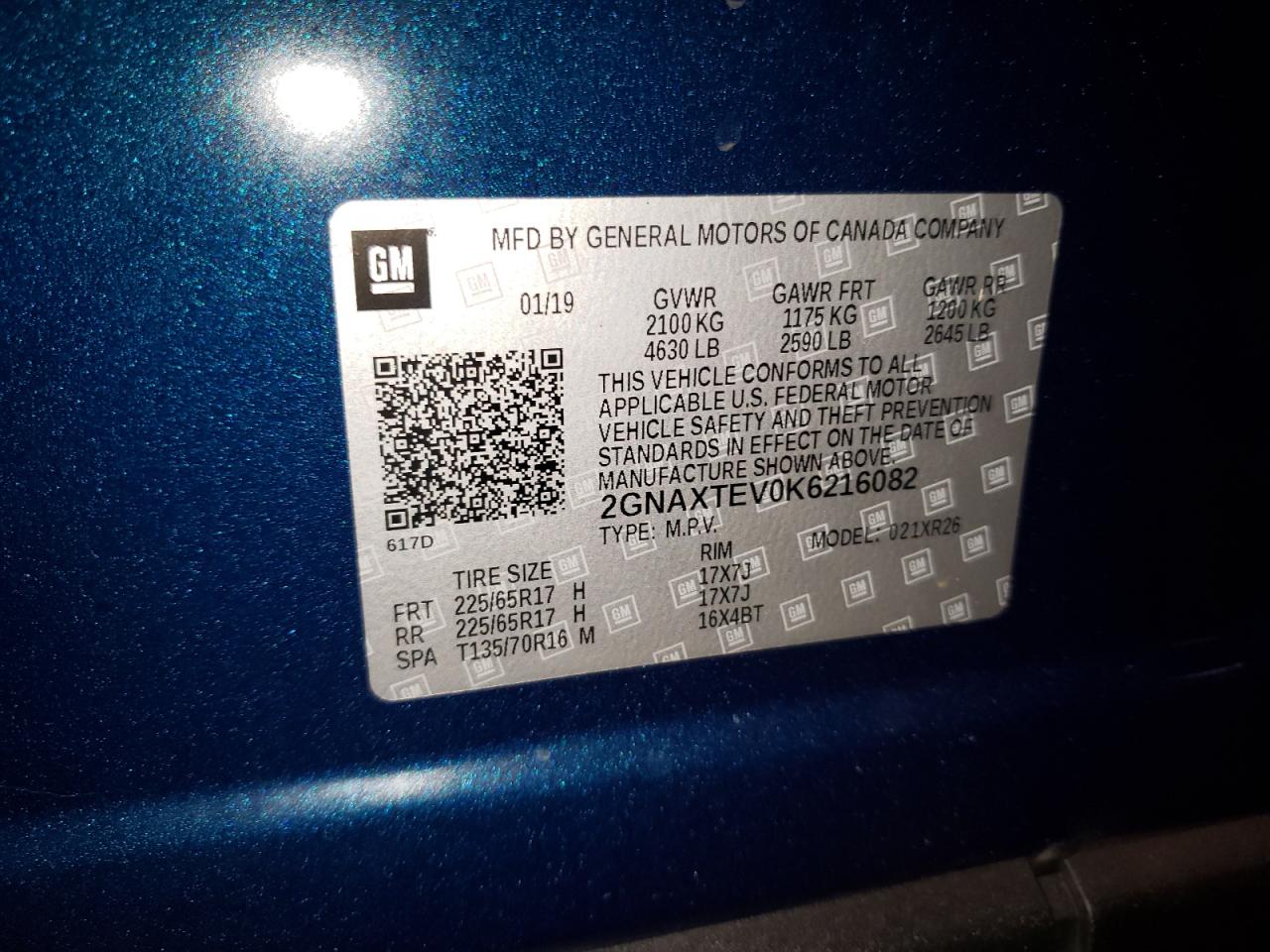 Photo 10 from auction – 2019 CHEVROLET EQUINOX LT with VIN 2GNAXTEV0K6216082