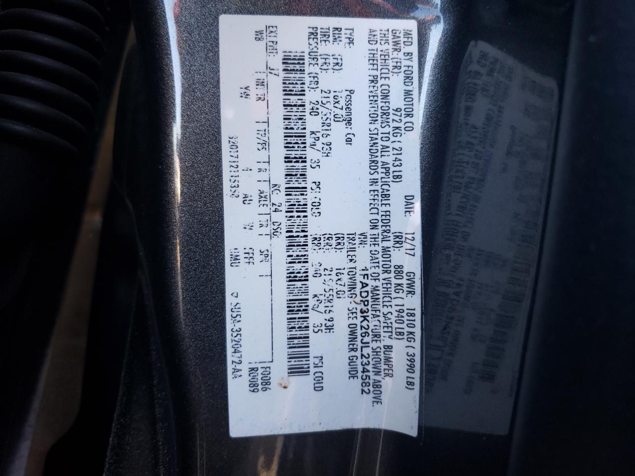 Photo 10 from auction – 2018 FORD FOCUS SE with VIN 1FADP3K26JL234582