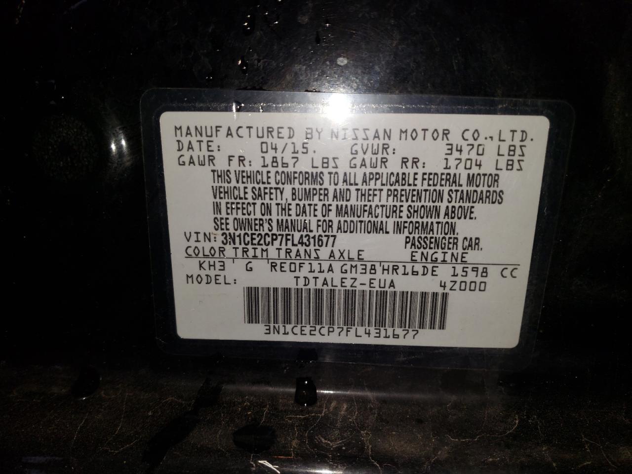 Photo 10 from auction – 2015 NISSAN VERSA NOTE with VIN 3N1CE2CP7FL431677