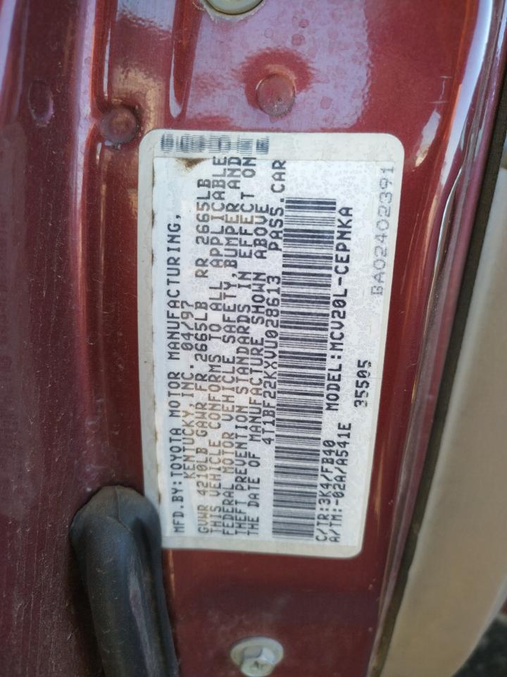 Photo 10 from auction – 1997 TOYOTA CAMRY CE with VIN 4T1BF22KXVU028613